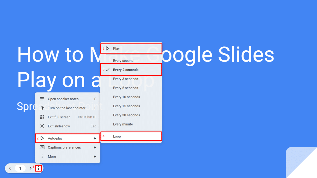 Auto-play and loop settings in Google Slides