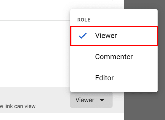 Where to find the Viewer role in Google Docs