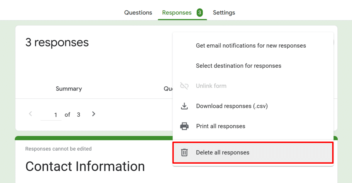 How to clear responses in Google Forms