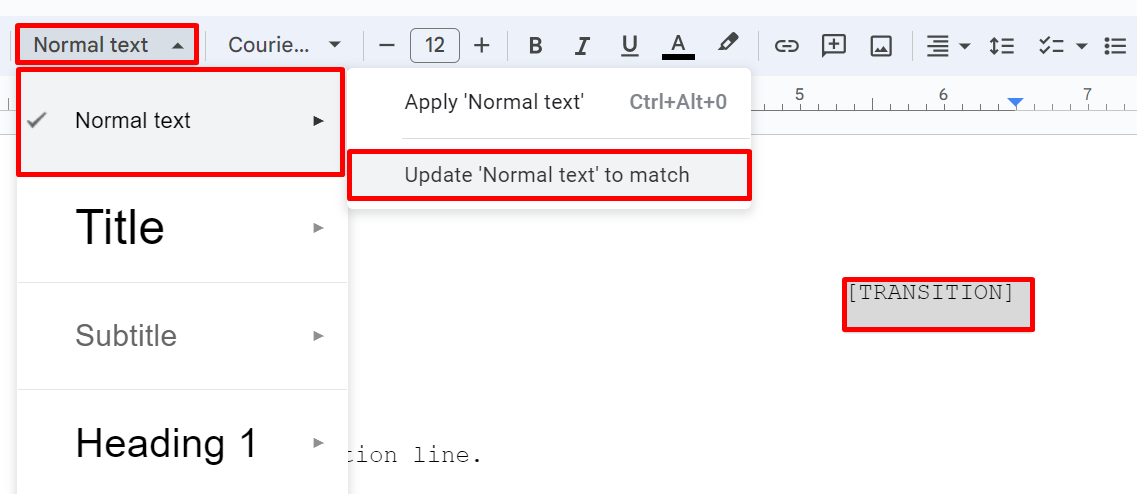 Updating text styles to match in Google Docs