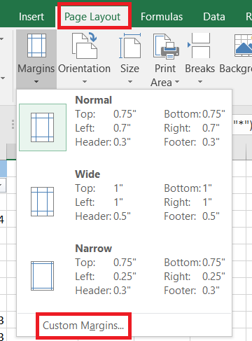 Go to the Page Layout tab then click on Margins></noscript>Custom Margins” width=”304″ height=”411″></figure>
<ol start=