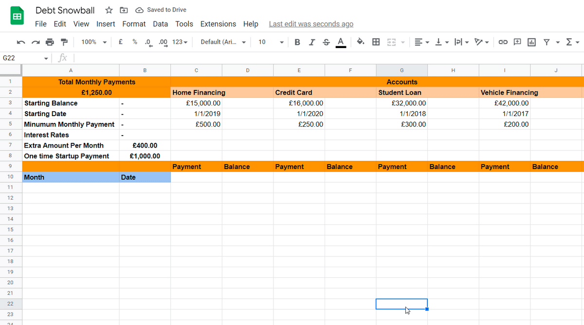 Adding payment and balance headings