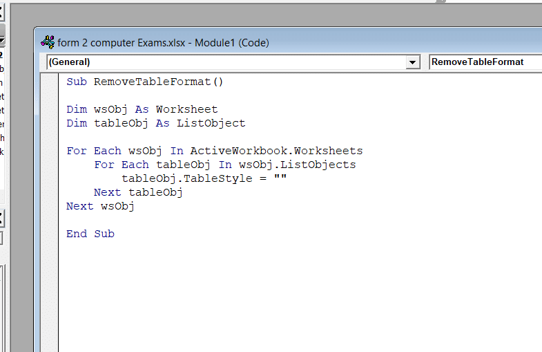 Copy and paste the script for VBA