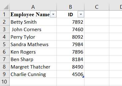 Example worksheet with table formatting removed