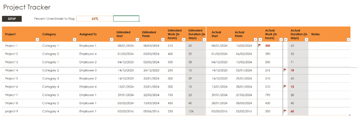 Project List Excel Template