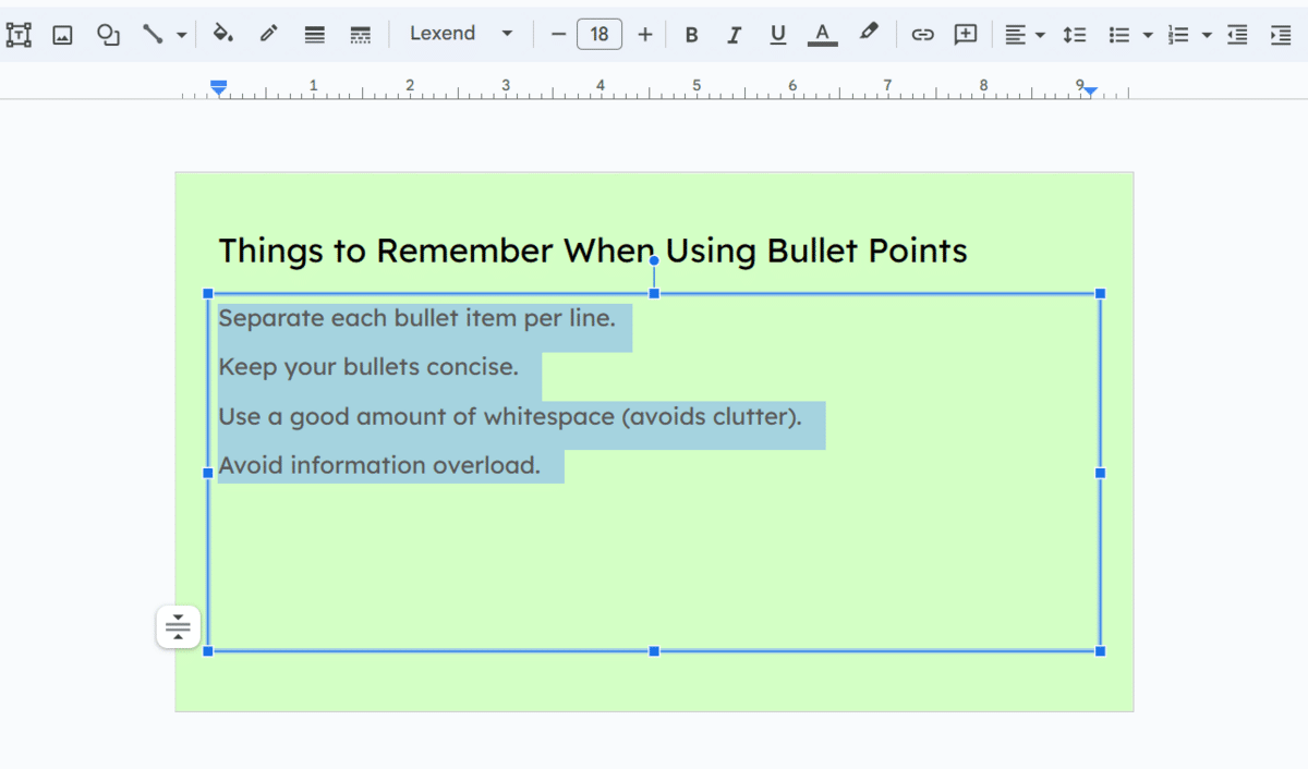 How to add bullet points in Google Slides—how to highlight text