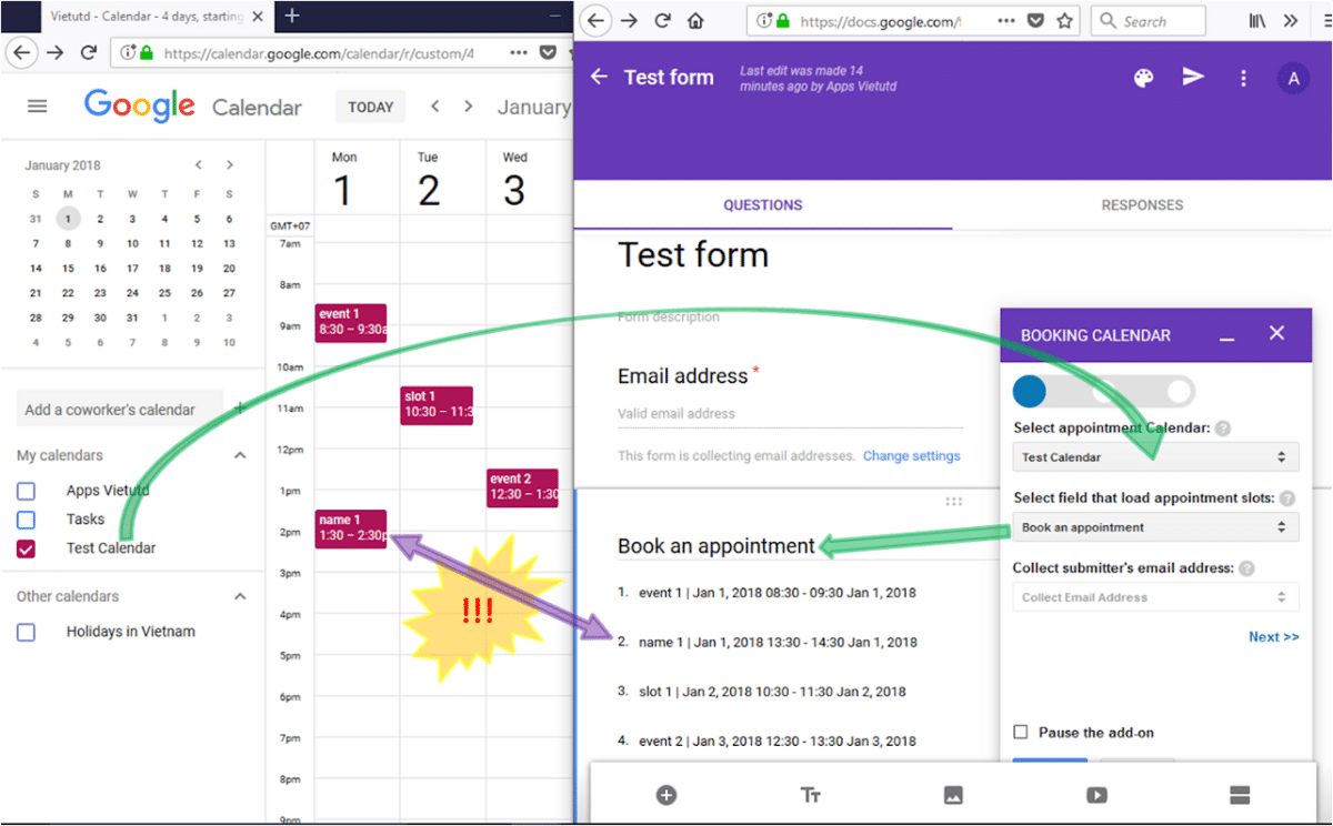 Booking Calendar extension screenshot google forms