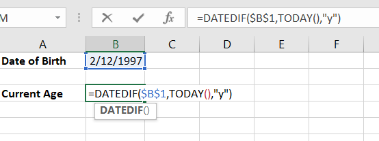 An example of the formula you would use for an age calculator