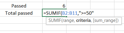 Add the criteria to the SUMIF function