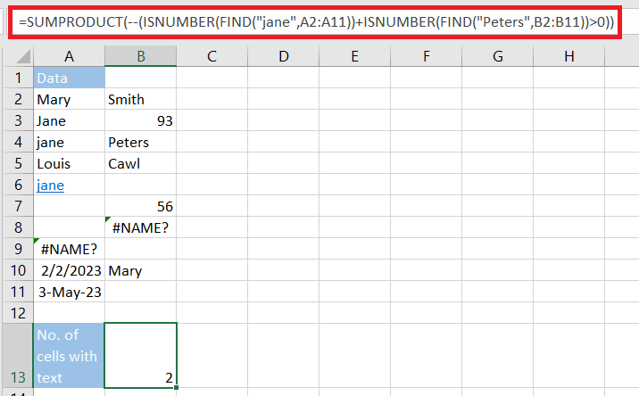 How to Count Text Cells with Multiple Criteria