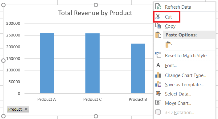 Right click on the Excel chart and choose cut