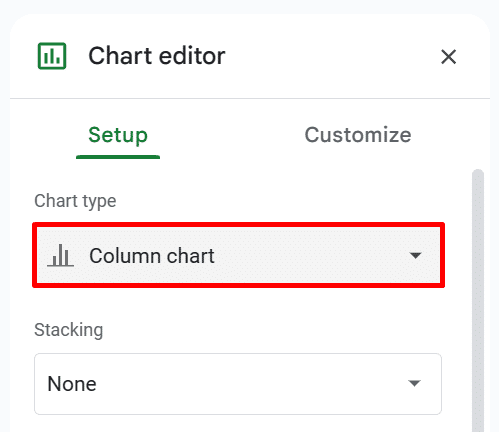 Chart type drop-down menu in Google Sheets