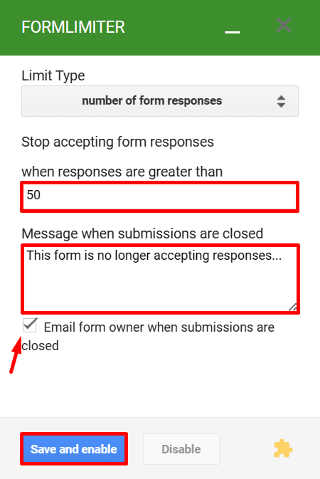 Indicating the maximum number of responses allowed for a form