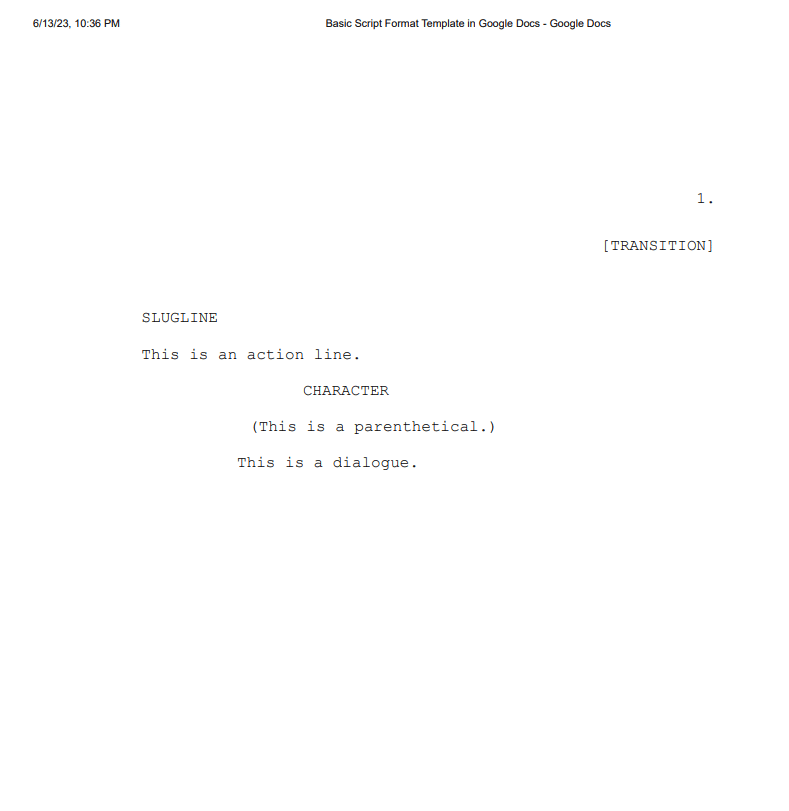 Script format Google Docs—Screenplay Template in Google Docs