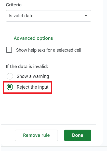 Reject the input selection