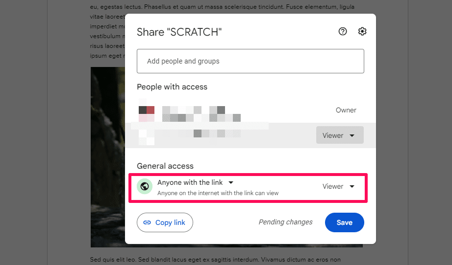 Anyone with the link Viewer in Google Docs