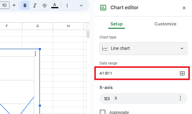 How to personalize the data range in Google Sheets