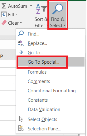 Select go to special