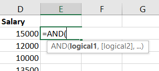 Adding the AND function in an Excel cell