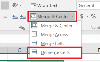 Unmerging cells in Excel