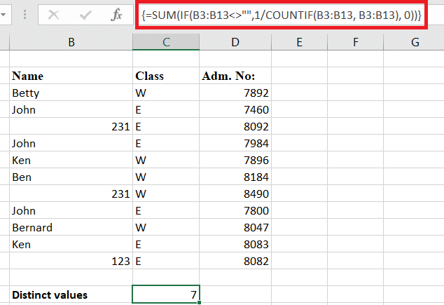 Counting unique values while ignoring blank cells