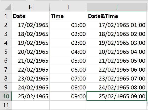 Results for combining date and time using simple addition