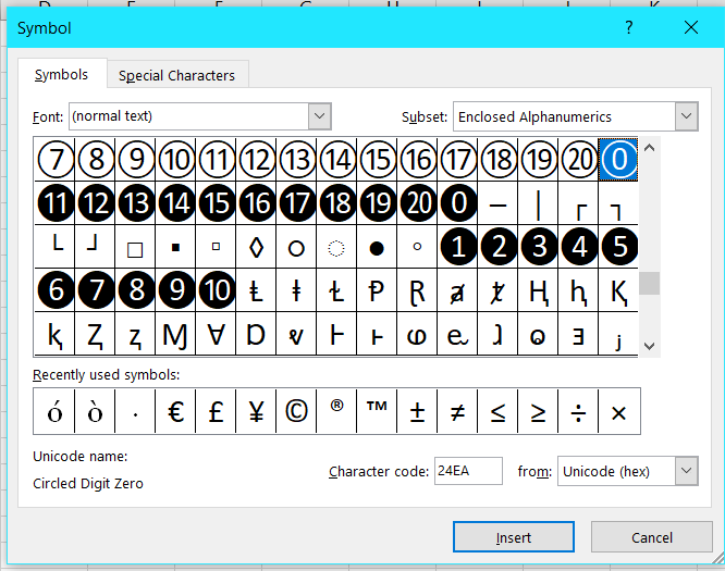 Symbol dialog box