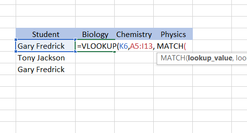 Enter the match formula: