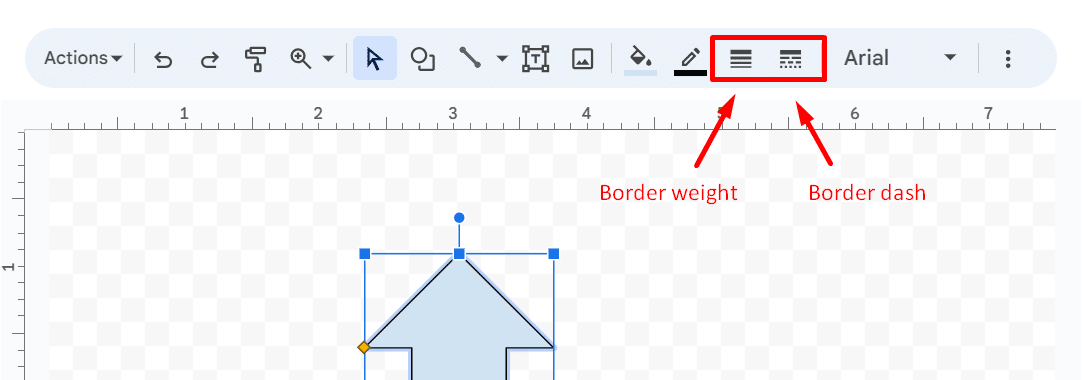 Border weight and dash buttons in Google Docs drawing panel