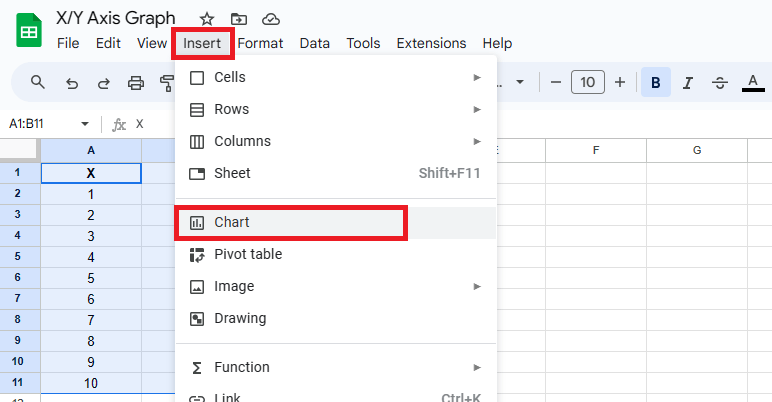 Go to insert, then chart