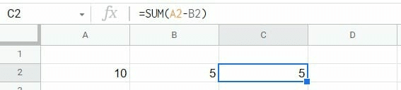 An example of using SUM to subtract