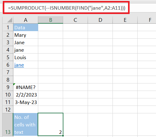 SUMPRODUCT formula example