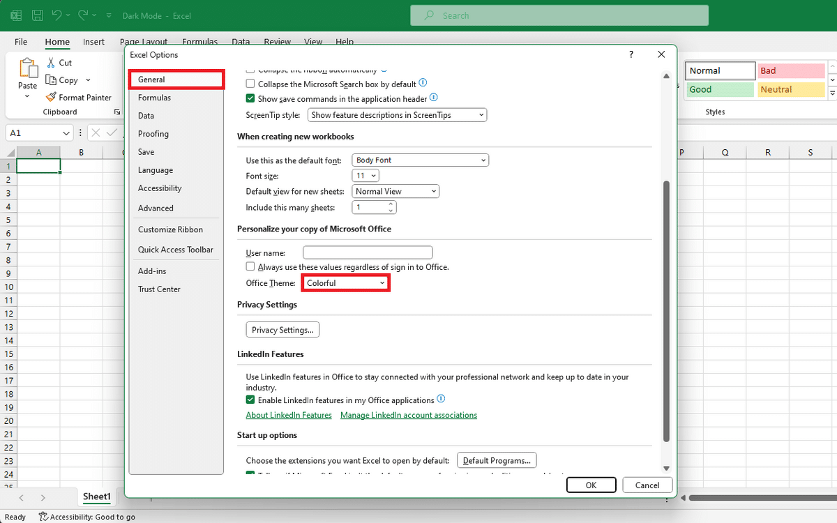 How to alter the office themes color in Excel