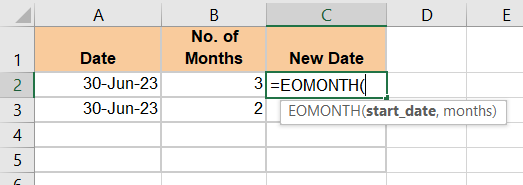 Select a cell and type in =EOMONTH(