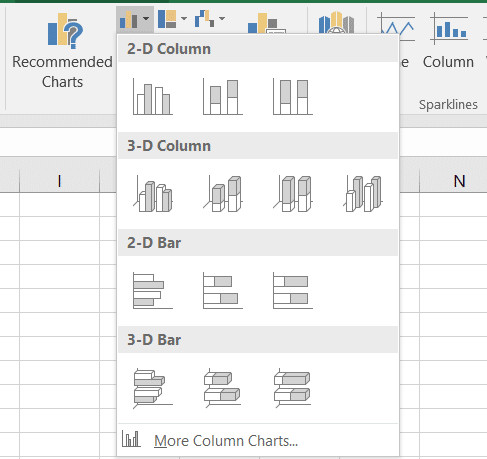 Chart options in Excel dashboard