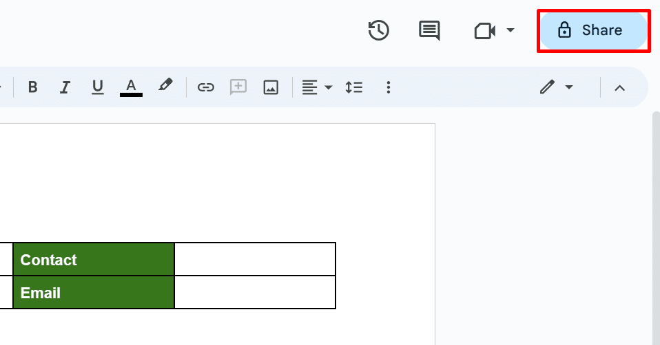 Where to find the Share button in Google Docs