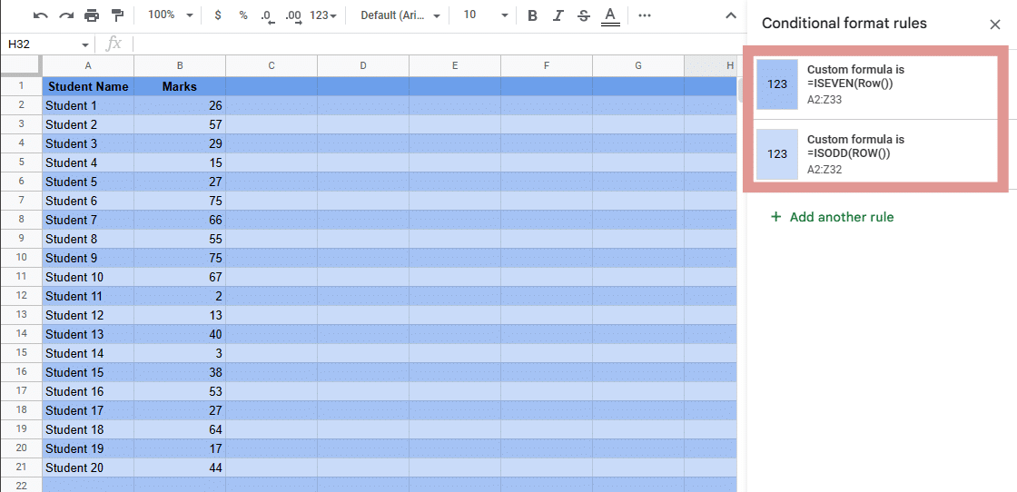 Highlighted alternating rows