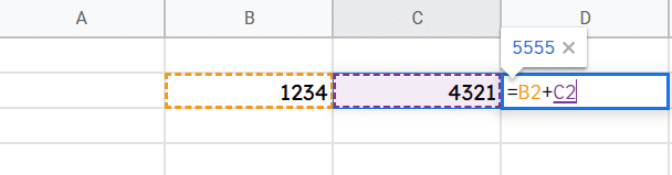 Adding two cells using plus sign