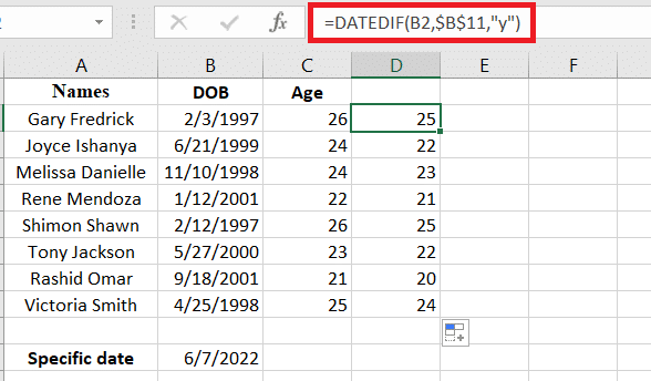 An example of the application of the completed formula