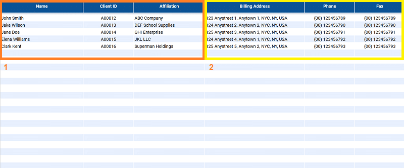 Customer info Google Sheets invoice template