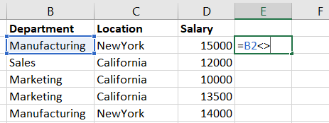 Does not equal sign in an Excel cell