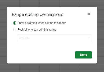 Select Show a warning when editing this range.