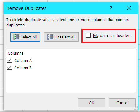 My data has headers is checked