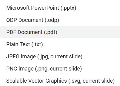 File type choices when downloading Google Slide presentation