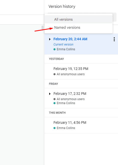 Google Docs—named versions