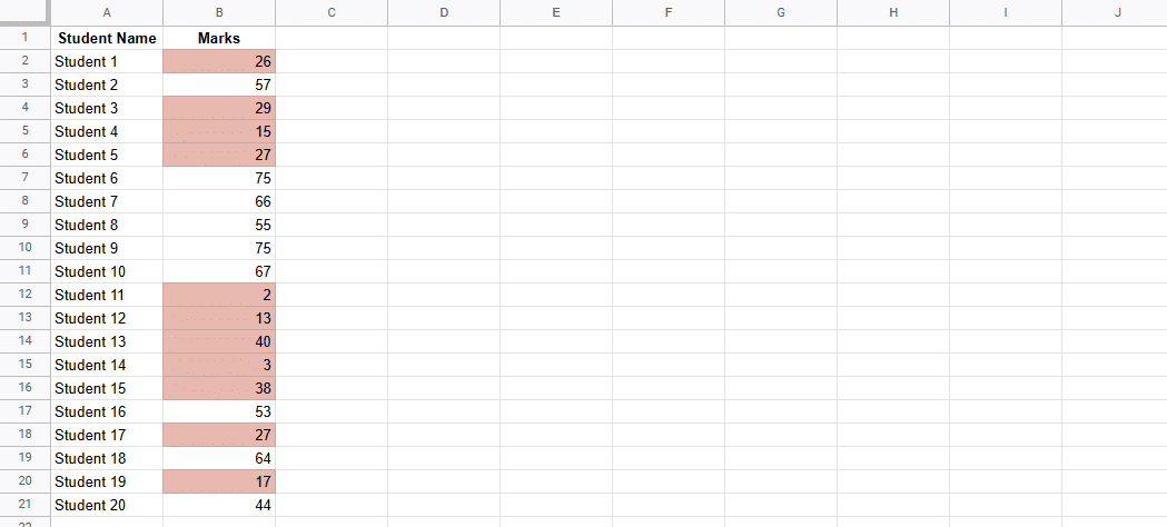 Highlighted cells from conditional formatting