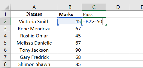 The complete formula for a basic grater than or equal to calculation