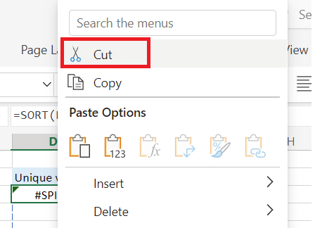 Illustrating right clicking and cutting Excel cell