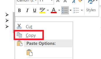 Right-click and choose Copy to copy the selected text.