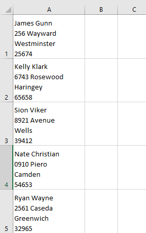 Inputted data in the first column of a spreadsheet